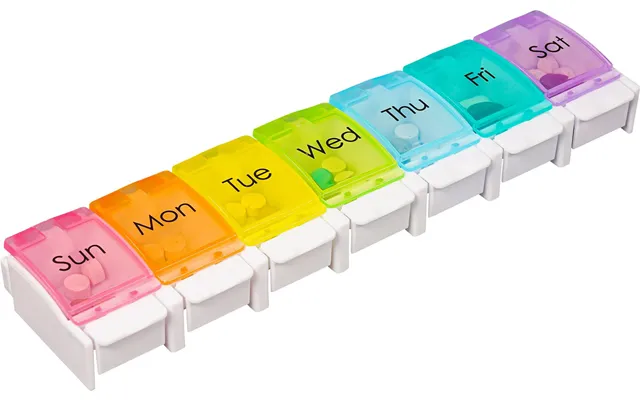 7 Day Weekly Pill Storage Box With Push Button Release.medication Box,weekday Medicine Storage,ideal For Arthritis,alzhe