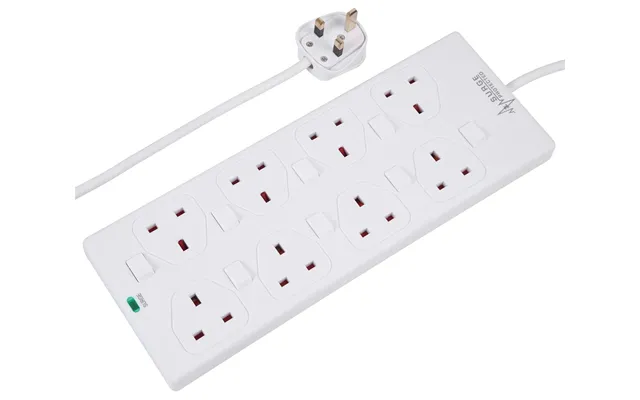 8 Gang 3m Mains Extension Lead Socket Individually Switched 13a With Surge Potection - White