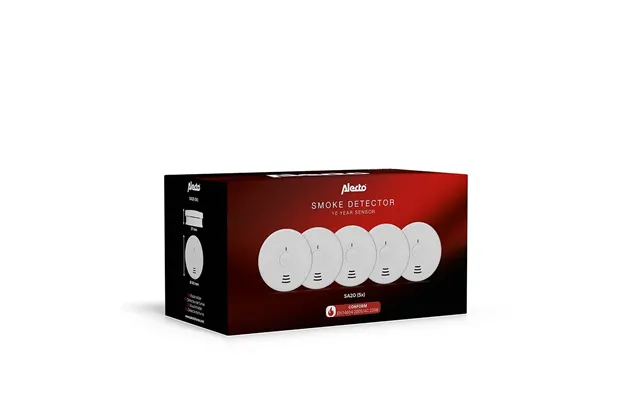 Alecto Sa20 Smoke Detector With Hush Button 85 Db Battery Included En14604 2005 Ac 2008 White 5 Pack
