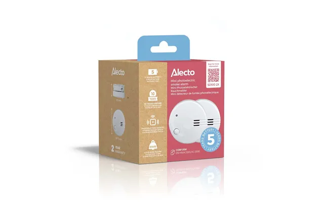 Alecto Sd510 2 Pack Mini Smoke Detector With Hush Button 85 Db 5 Year Battery Powered En14604 2005 Ac 2008 White