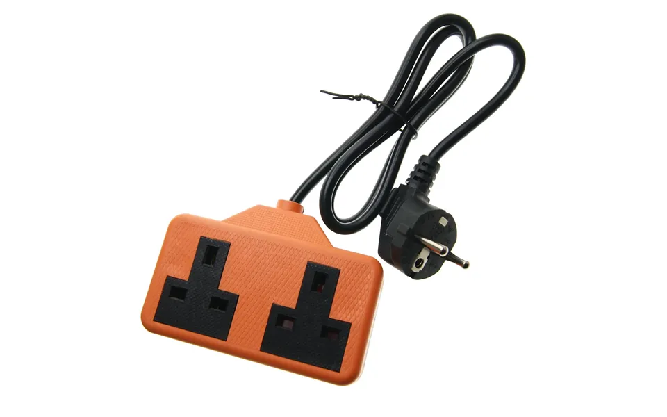 Euro Eu French 0.8m Schuko Plug To 2 Gang Orange 13a Uk Socket Hybrid Generator Adapter Fly Lead For Caravan Motor Home