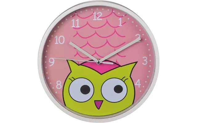 Hama Cute Owl Children's Wall Clock, Silent Running, Large Numbers - Pink White