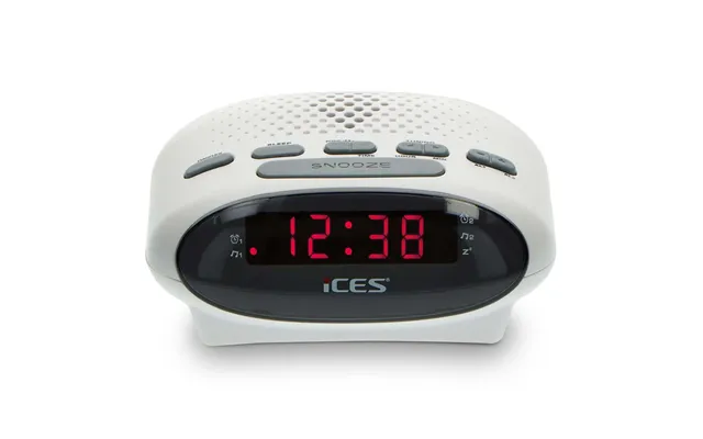 Ices Digital Desk Alarm Clock Radio Led Fm Buzzer, Dual Alarm & Snooze Function - White