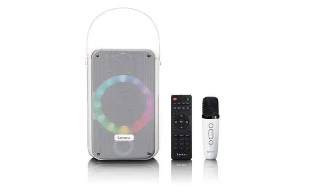 Lenco Karaoke Portable Speaker System With Bluetooth - Rechargeable With Wireless Microphone Disco Led Lighting White