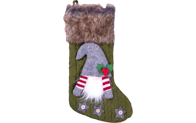 Luxury Gonk Design Christmas Fur Lined Knitted Stocking For Xmas Eve - Green