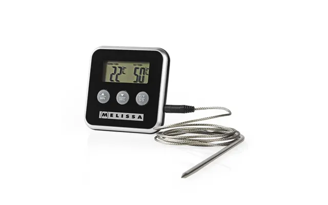 Melissa Leave-in Digital Food, Meat, Baking Thermometer Temperature Probe Cooking Kitchen Bbq, With Alarm, Timer - Black