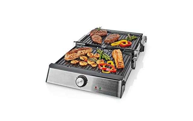 Nedis 2 In 1 2000w Compact Electric Table Top Grill & Non Stick Panini Sandwich Press Toastie Maker - Stainless Steel