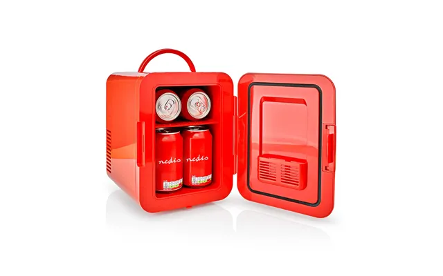 Nedis 4l Portable Mini Fridge Electric Small Cooler Ice Bedroom Office Mains Car Red