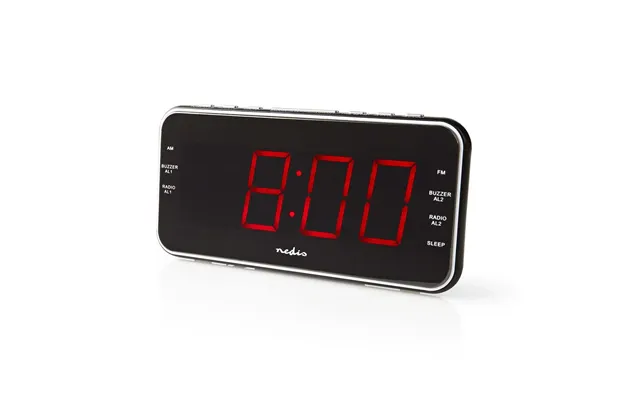 Nedis Digital Alarm Clock Radio Led 3.5mm Aux Input Usb Charge Am Fm Snooze Function Sleep Timer 2 Alarms Black