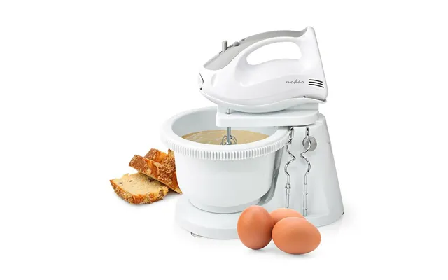 Nedis Electric Hand Mixer, 5 Speed With Turbo Button, With 2l Turning Bowl, Stainless Steel Beaters And Dough Hooks, 200