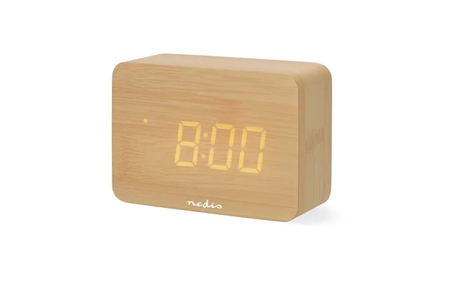 Nedis Scandi Digital Desk Bedside Alarm Clock Led Backlight Snooze Function Date Display Indoor Temperature Wood