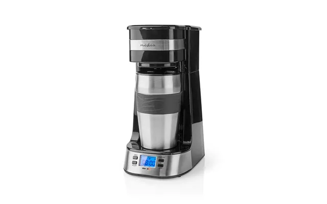 Nedis Single Serve 1 Cup Coffee Maker Digital Machine And Double Wall Insulated Travel Mug - With Timer