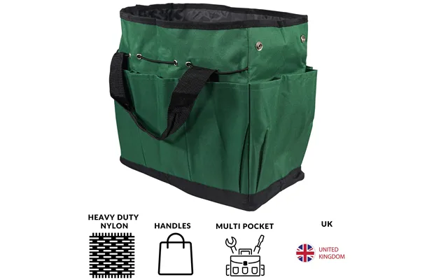 Nylon Mulit Pocket Tool Bag 14 350mm Green - Heavy Duty Pullcord And Handles