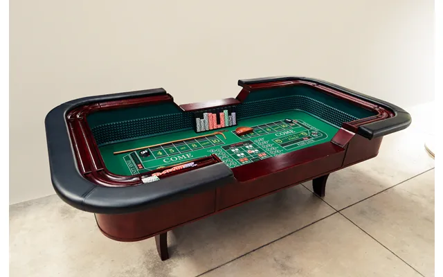 The Man Cave Project Luxury Craps Table - Mahogany Effect Dark Wood With Green Baize Cloth Surface