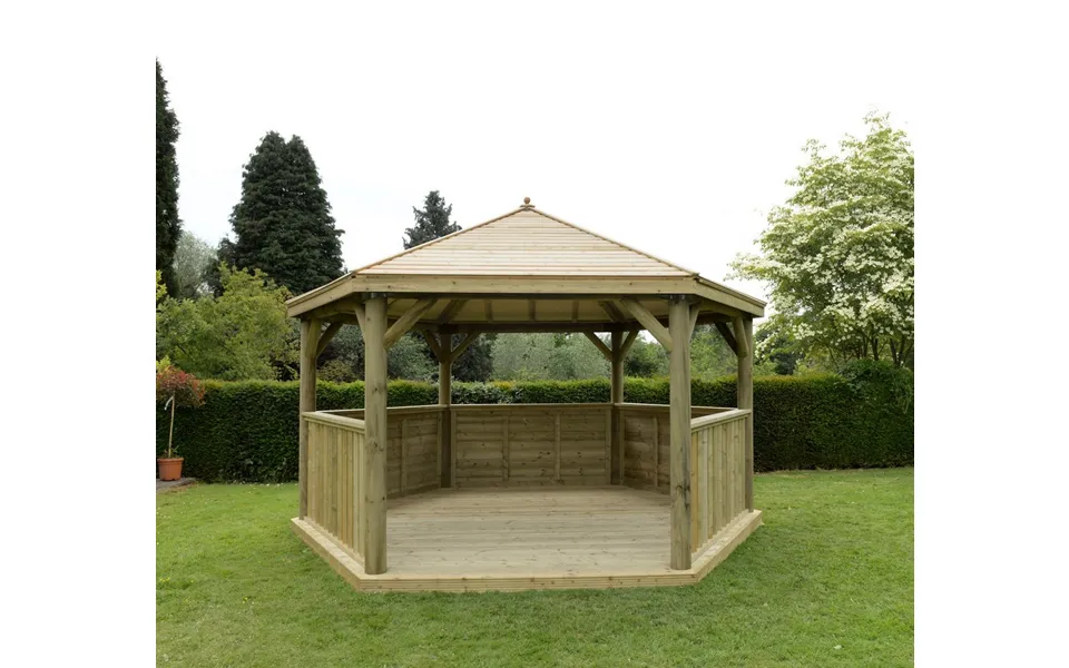 4.7m Hexagonal Timber Roof Gazebo Installed - Treated Timber