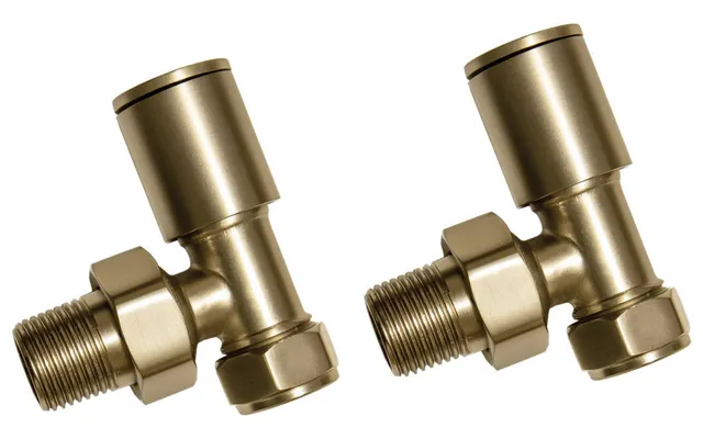 Bradfords Brushed Brass Radiator Valves - Angled