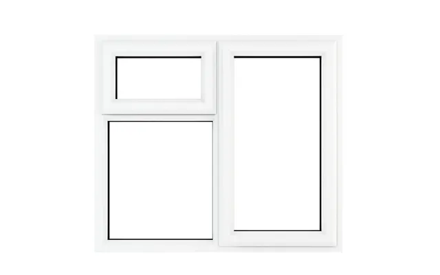 Crystal Upvc A Rated Side Hung Window Right Hand Next To A Top Opener Over A Fixed Light 1190 X 1190mm Clear - White