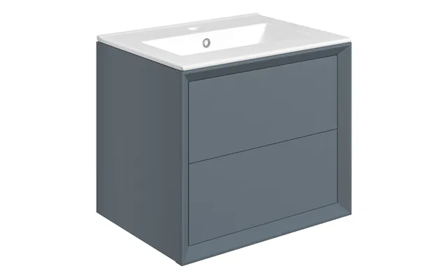 Drawn Wall Hung 2 Drawer Basin Unit & Basin 615mm - Matt Storm Blue