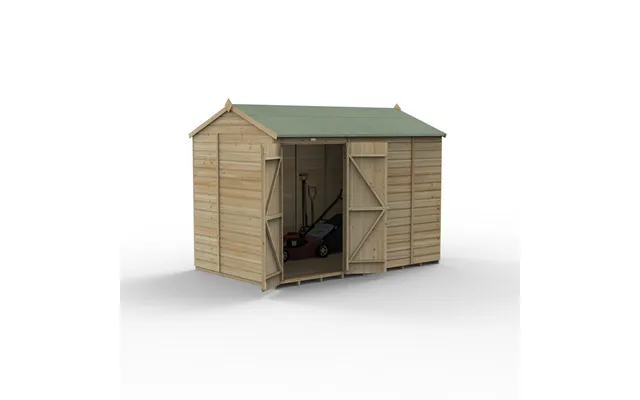 Forest Garden Beckwood Reverse Apex Shed - Double Door, Windowless, 10ft X 6ft Pressure Treated Shiplap Green Timber
