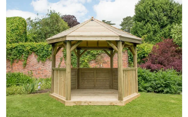 Hexagonal 3.6m Timber Roof Gazebo Installed - Treated Timber