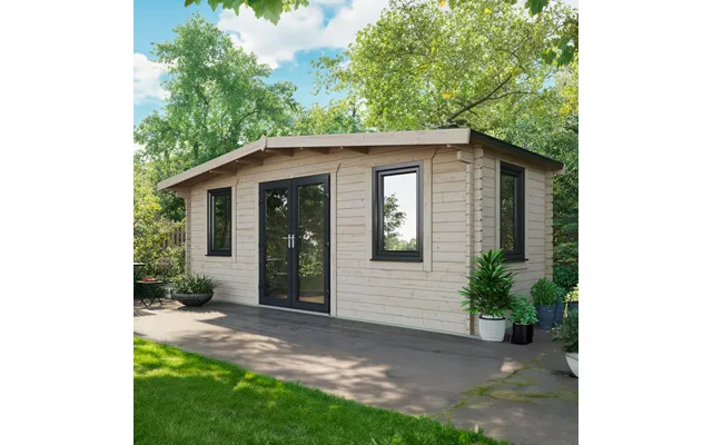 Powersheds Chalet Log Cabin 8ft X 20ft Doors Central 44mm Log Thickness