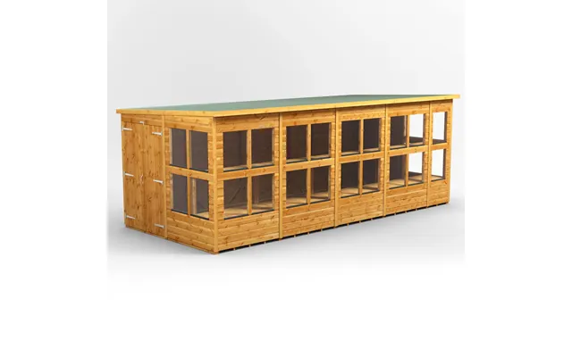 Powersheds Pent Roof Double Door Potting Shed 18ft X 8ft - Golden Brown Scandinavian Timber