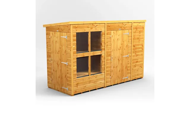 Powersheds Pent Roof Single Door Potting Shed Combi 10ft X 4ft With 6ft Side Store - Golden Brown