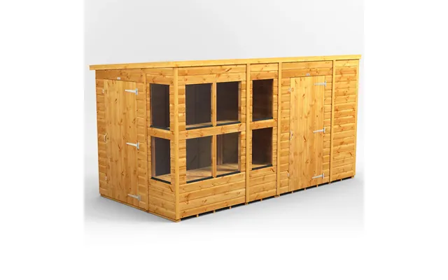 Powersheds Pent Roof Single Door Potting Shed Combi 12ft X 6ft With 6ft Side Store - Golden Brown