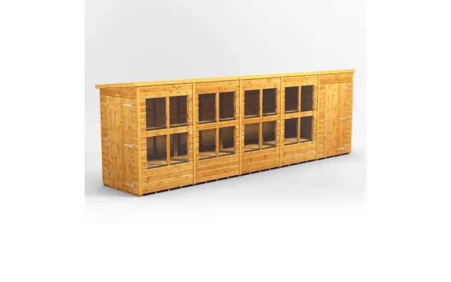 Powersheds Pent Roof Single Door Potting Shed Combi 20ft X 4ft - Golden Brown Timber Shiplap Tongue And Groove