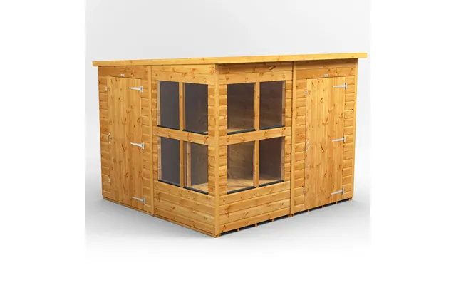 Powersheds Pent Roof Single Door Potting Shed Combi 8ft X 8ft With 4ft Side Store - Golden Brown