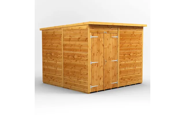 Powersheds Pent Roof Windowless Double Door Garden Shed 8ft X 8ft - Golden Brown