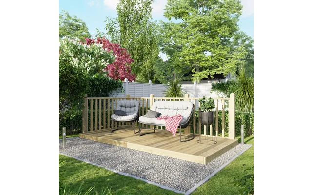 Powersheds Treated Timber Decking Kit C W 2 Handrails 6ft X 12ft - Light Brown