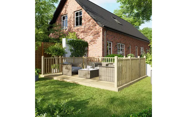 Powersheds Treated Timber Decking Kit C W 3 Handrails 12ft X 16ft - Light Brown