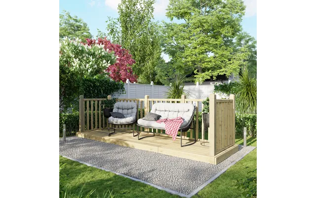 Powersheds Treated Timber Decking Kit C W 3 Handrails 4ft X 14ft - Light Brown