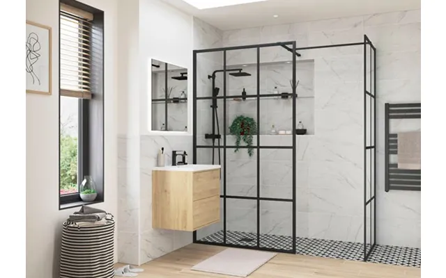 Showerzone 8 Square Side Wetroom Panel & Support Bar W800xh2000xd8mm Black