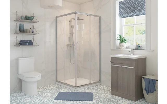 Showerzone Essentials Corner Entry Door 800mm Clear Polished Silver