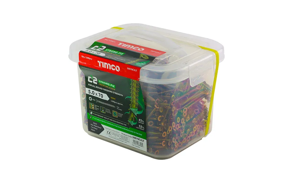 Timco Pz2 C2 Strong-fix Multi-purpose Screws Zyp 5.0 X 70mm Tub Of 1200 Yellow