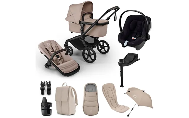 Bugaboo Fox 5 Renew, Cybex Aton B2 Accessories- Desert Taupe Melange - With Parasol
