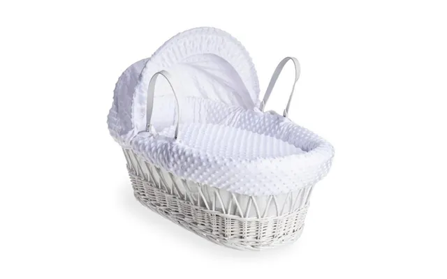 Clair De Lune White Dimple White Wicker Moses Basket - White Dimple Fabric White Wicker