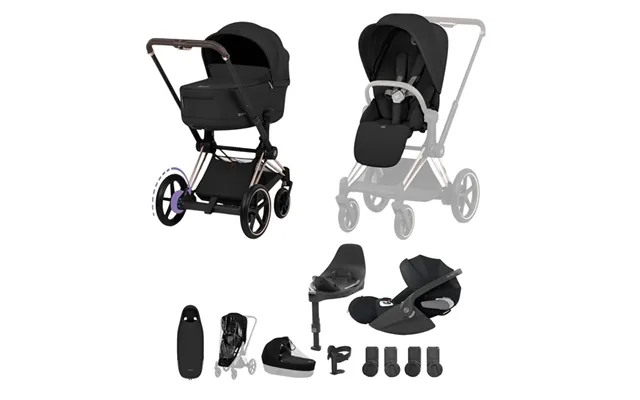 Cybex Platinum E-priam Comfort Travel System- Sepia Black Rose Gold - With Footmuff & Cup Holder