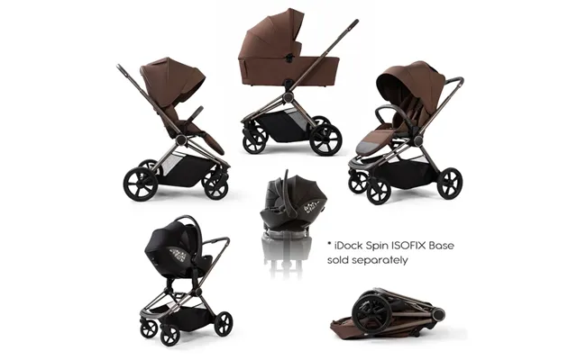 Red Kite Baby Push Me Cruise 3 In 1 Foldable Carrycot Travel System- Chestnut - With Spin Isofix Base