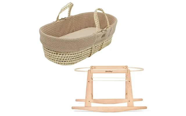 The Little Green Sheep Cable Wheat Knit Moses Basket - Mattress Rocking Stand- Truffle