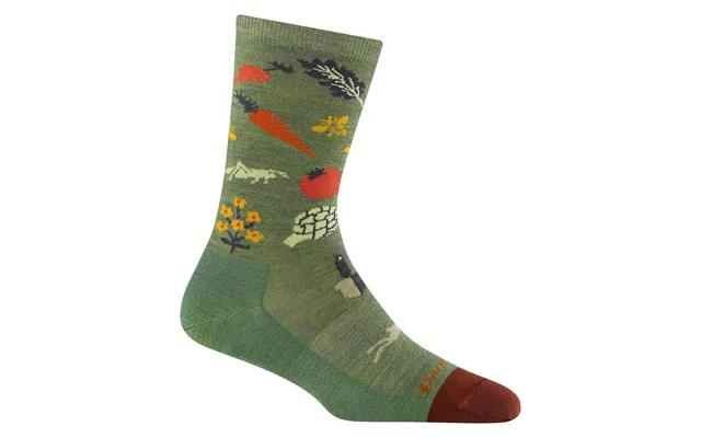 Ladies Vegetable Patterned Lightweight Merino Wool Crew Socks By Darn Tough Size L Colour Willow product image