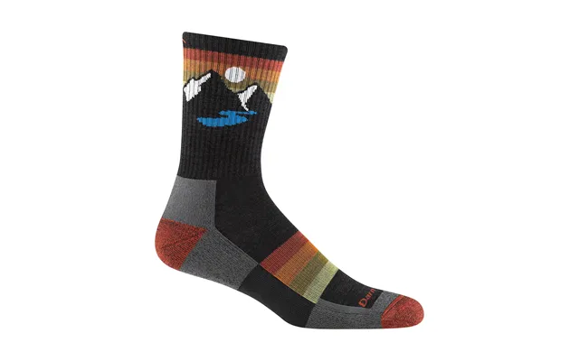 Mens Sunset Patterned Micro Crew Lightweight Hiking Seamless Merino Socks By Darn Tough Size L Colour Charcoal