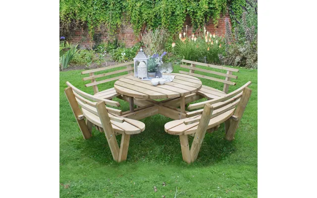 Forest Circular Wooden Garden Picnic Table With Seat Backs 8x8 2 product image