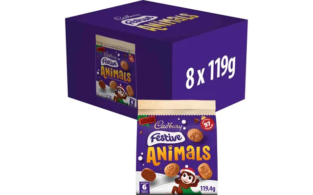 Cadbury Festive Animals Chocolate Biscuits 119g Box Of 8