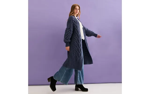 Alex Cable Balloon Sleeve Maxi Cardigan - Denim, Xs