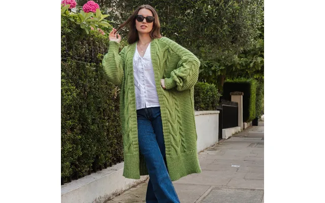 Alex Cable Longline Balloon Sleeve Cardigan - Green, Xs