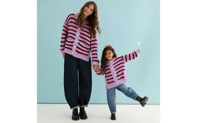 Bernice Twinning Bundle Adult & Kids Matching Cardigans Lilac - Pink & Black Stripes product image