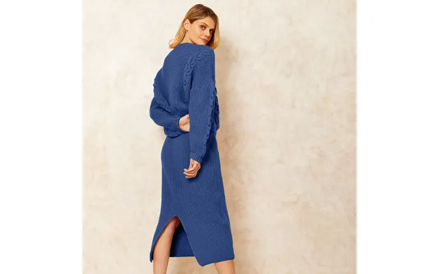 Chloe Co-ord Knit Midi Skirt - Denim, Denim Small